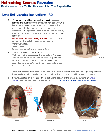 long bob layering instructions - sample from haircutting ebook
