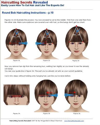 Round bob (Cleopatra, helmet) hair cutting instructions sample from haircutting ebook
